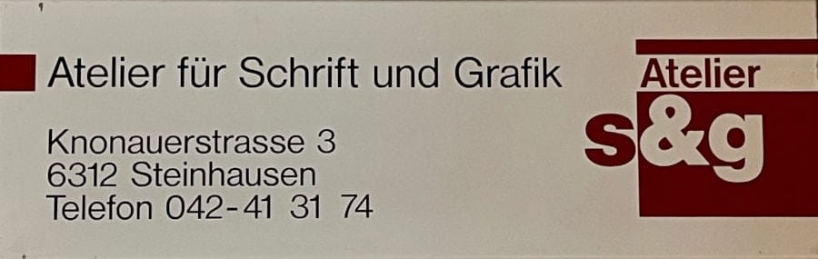 Ines Camenisch übernimmt das Logo von Atelier S&G Firmentafel der Gründerin von Atelier für Schrift und Grafik